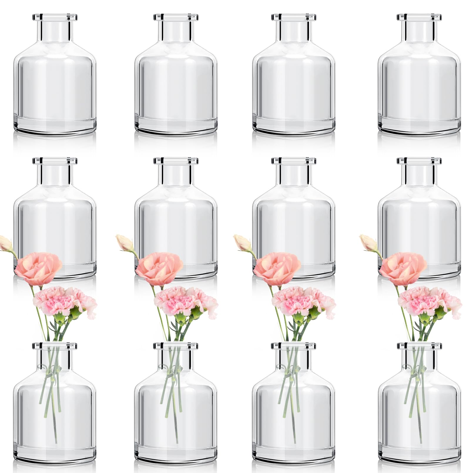 12Pcs Bud Vases,Mini Flower Vase,Clear Glass Vases Bulk for Flowers Centerpieces Table Home Living Room Decor (2 x 2.8 in)