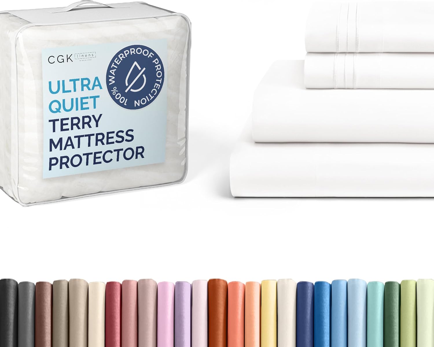 CGK Unlimited Full Size 4 Piece Antique White Sheet Set + Full Size Terry Mattress Protector