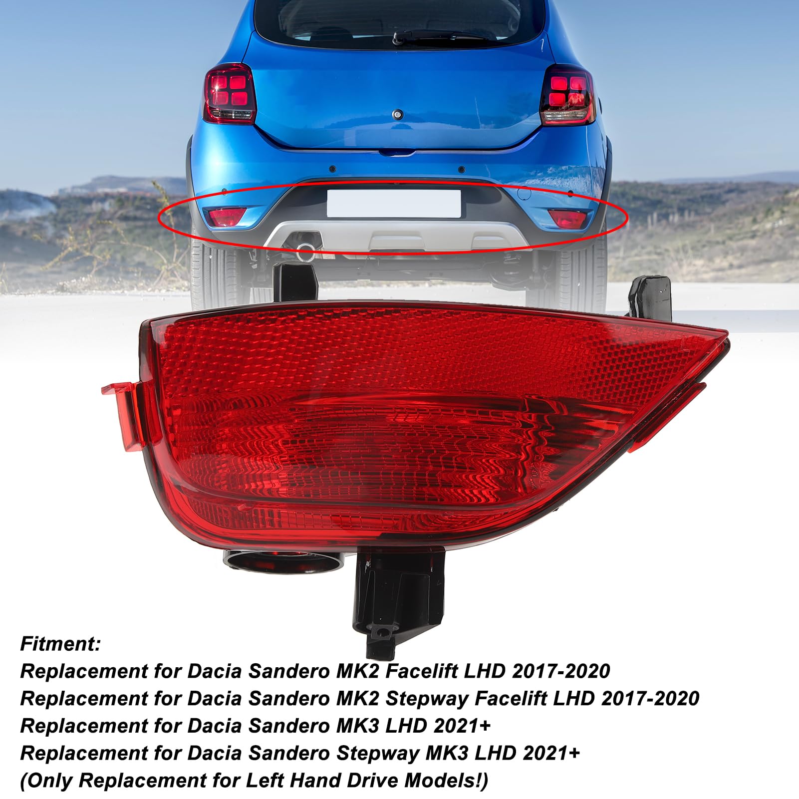Acouto Lentille de Feu Antibrouillard Arrière, étui de Protection pour Feu Antibrouillard Latéral Haute Résistance avec Réflecteur, Accessoire Automatique, Feu (Gauche 265605279R)