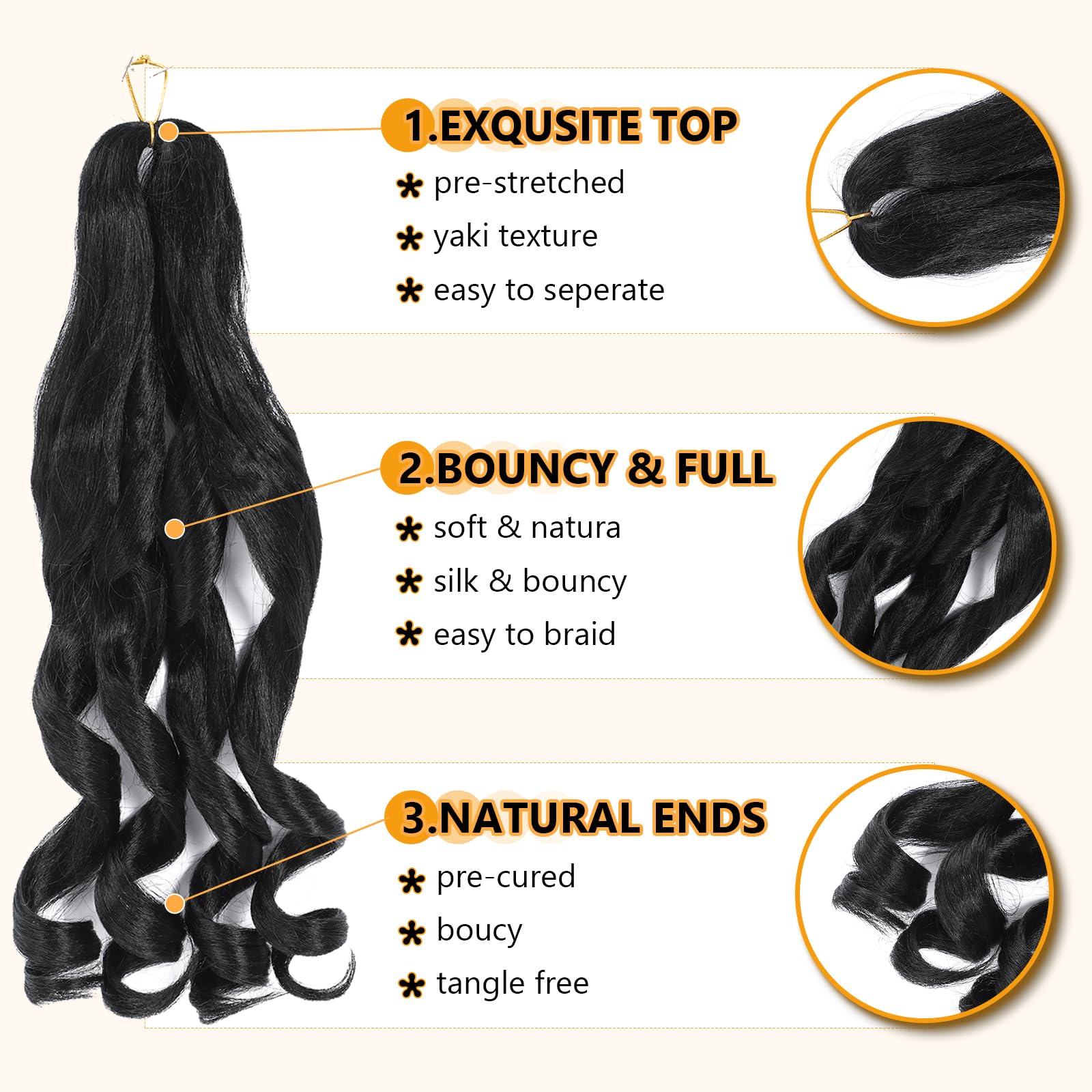 French Curl Braids 16 Inch 8 Packs Black Bouncy Braiding Hair Extensions Meches Boucle Pour Tresses Africaine Synthetic French Curl Crochet Braids
