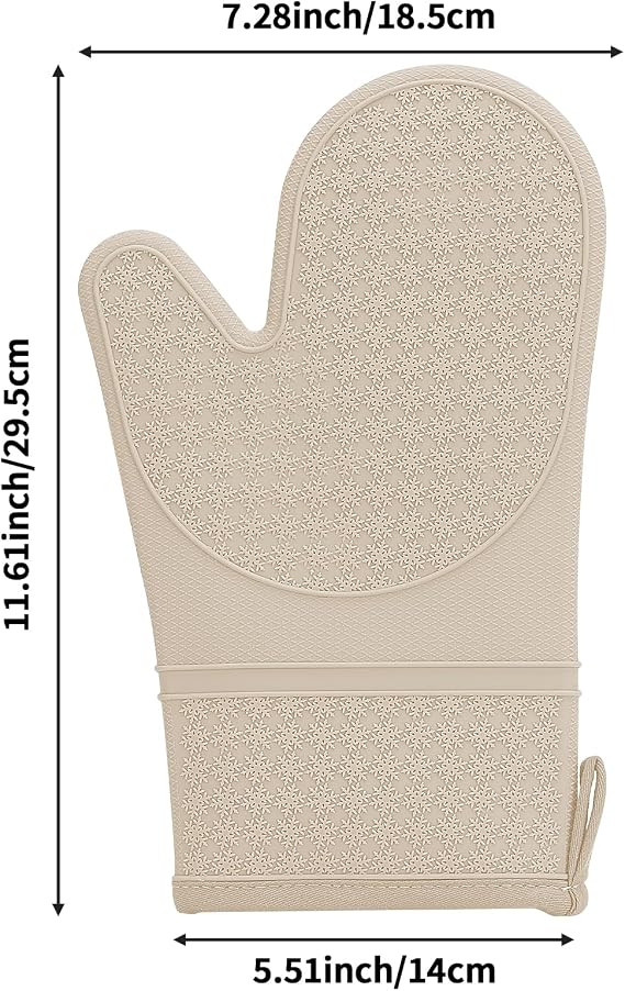 Hovico Silicone Oven Mitts, Heat Resistant 500F Kitchen Mitts 2PCS, 11.6 BPA-Free Soft Baking Gloves, Non-Slip Grip Oven Gloves with Soft Cotton Lining for Kitchen Cooking Baking BBQ - Apricot