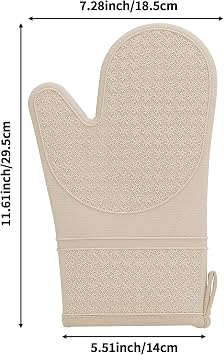Hovico Silicone Oven Mitts, Heat Resistant 500F Kitchen Mitts 2PCS, 11.6 BPA-Free Soft Baking Gloves, Non-Slip Grip Oven Gloves with Soft Cotton Lining for Kitchen Cooking Baking BBQ - Apricot
