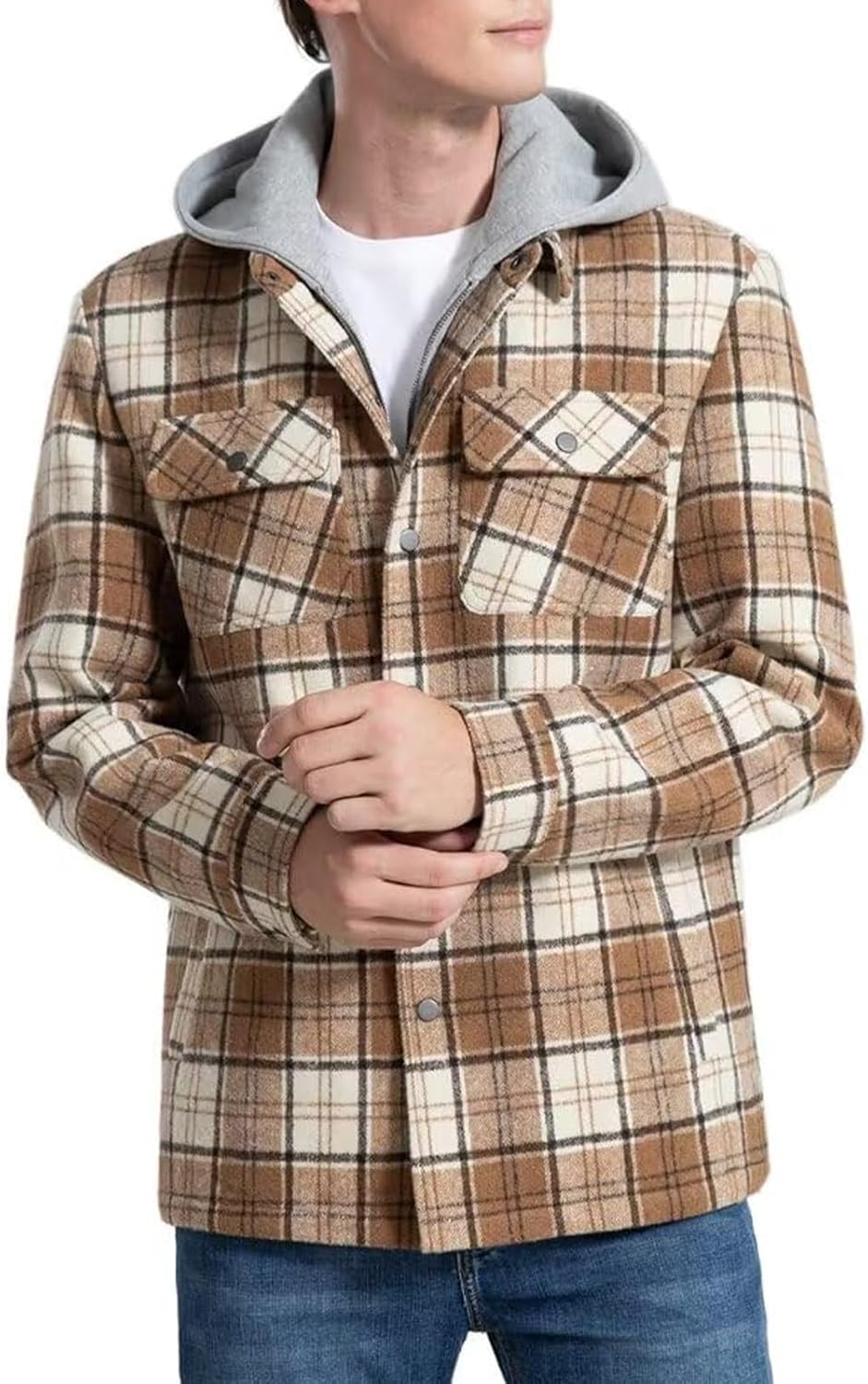 INVACHI Men's Long Sleeve Sherpa Lined Shirt Jacket Flannel Plaid Fleece Coats - Image 7