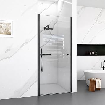 KEIKI 30" W x 72" H Bathroom Hinged Shower Door Semi-Frameless with 1/4"6mm SGCC Tempered Clear Glass,Stainless Steel Handles,Reversible Installation