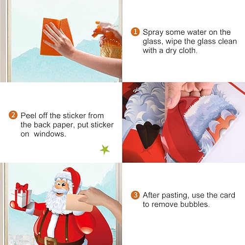 Miniatura 5 de Calcomanías de Navidad para ventanas, corona, copos de nieve, Papá Noel, árbol de Navidad, pared, ventana, calcomanías para puerta, calcomanías