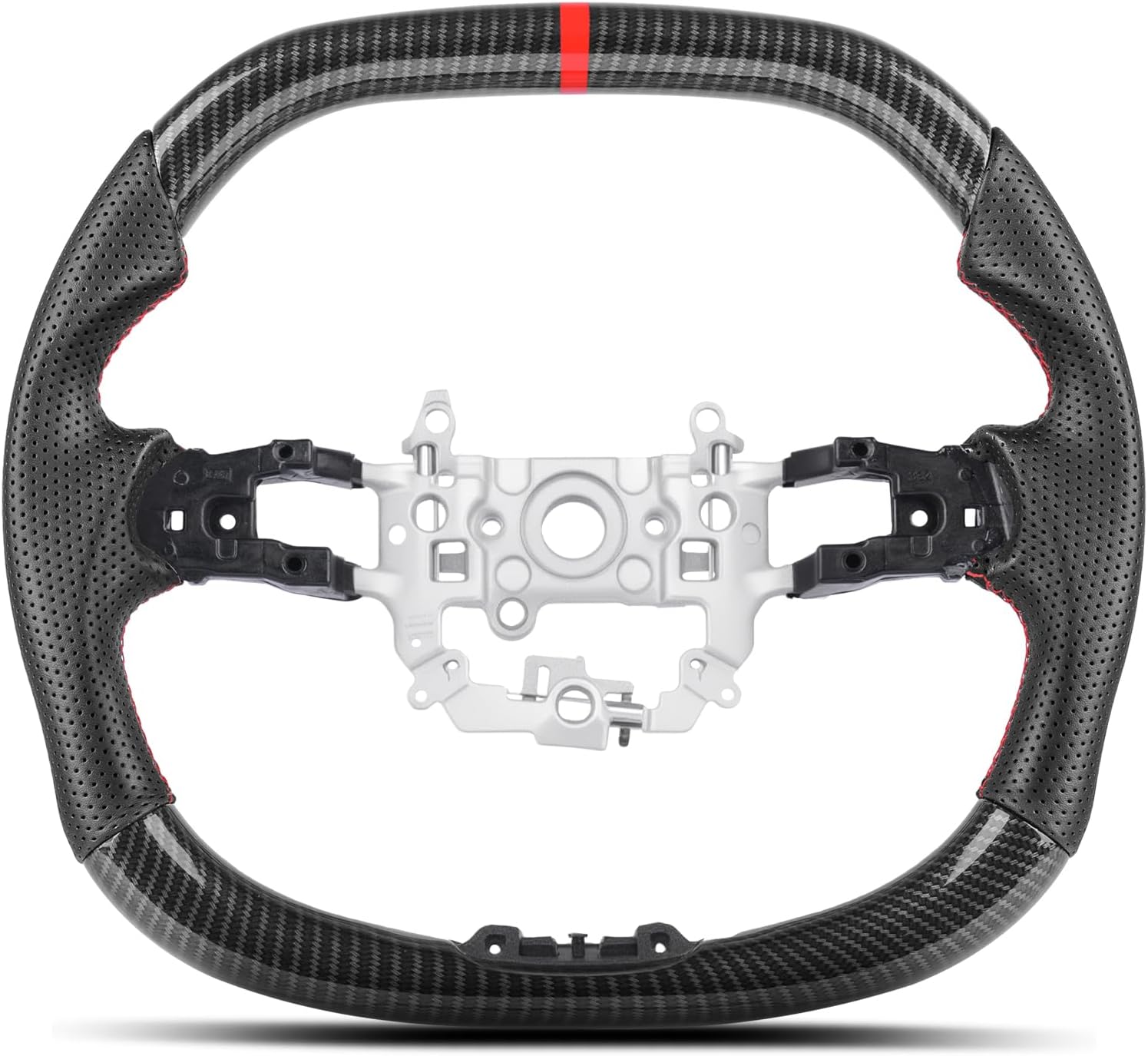 Carbon Fiber Style Steering Wheel for Honda Civic 11th Gen 2022-2026 Si Type R FL5, Integra Acura 2023-2026, F1 Racing Double Flat Shape, Red Stitching Hydro Dip Glossy Finish, No Heating