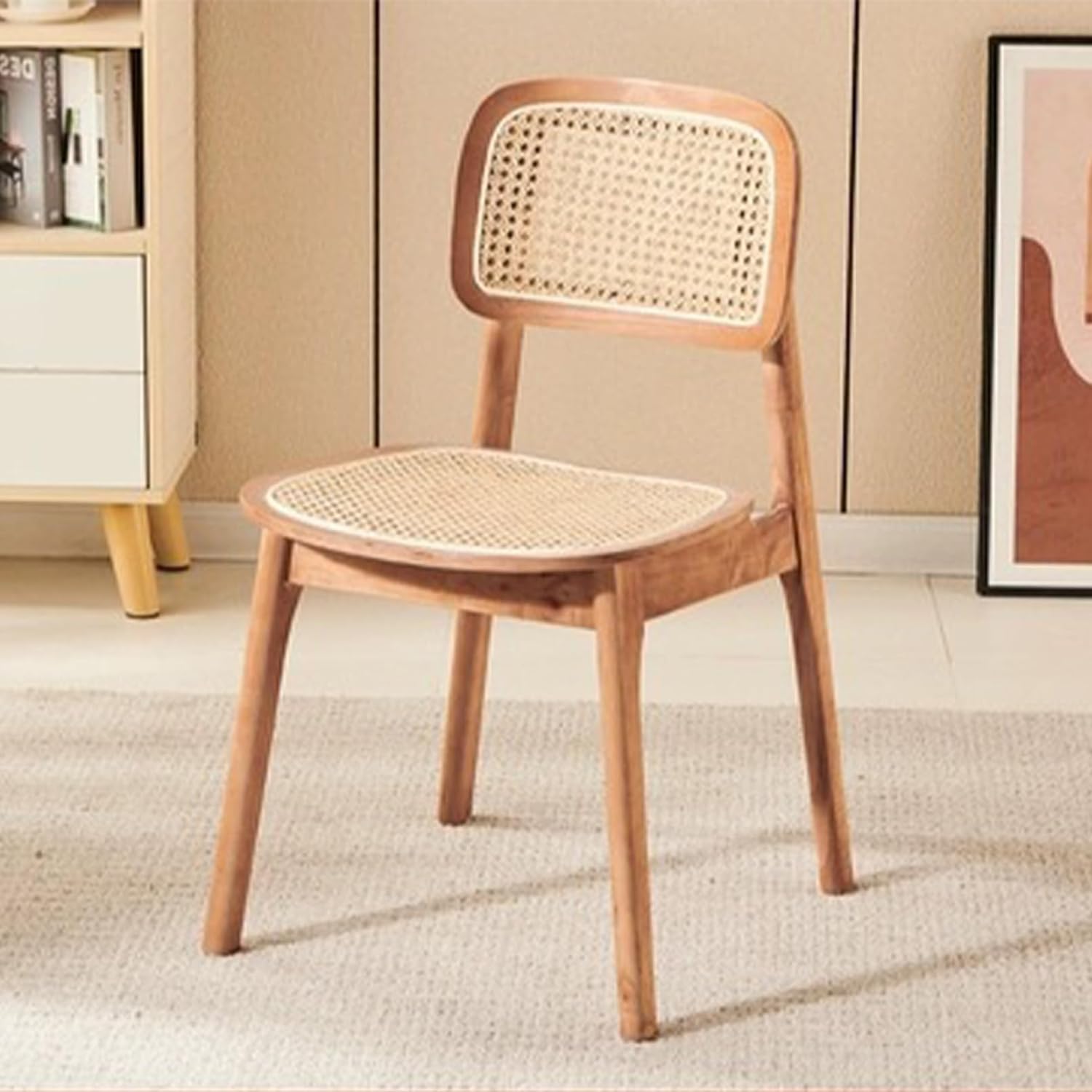Chaise en rotin et bois rétro milieu du siècle pour salle à manger