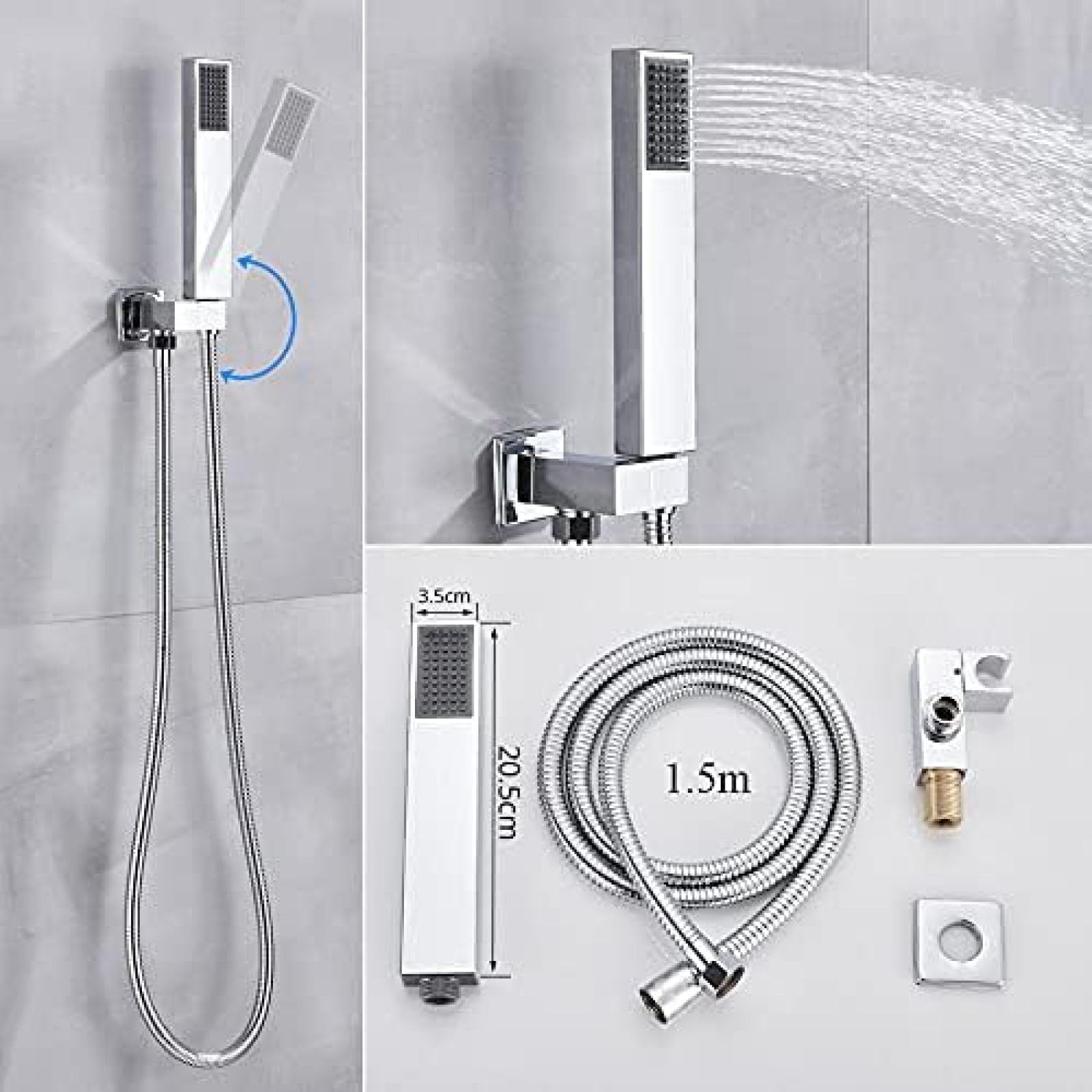 Thermostat-Duschsystem Mit Regen- & Wasserfallkopf – 55,9 Cm, 6 Körperdüsen, Mattschwarz | Mit Handbrause, Wandmontage