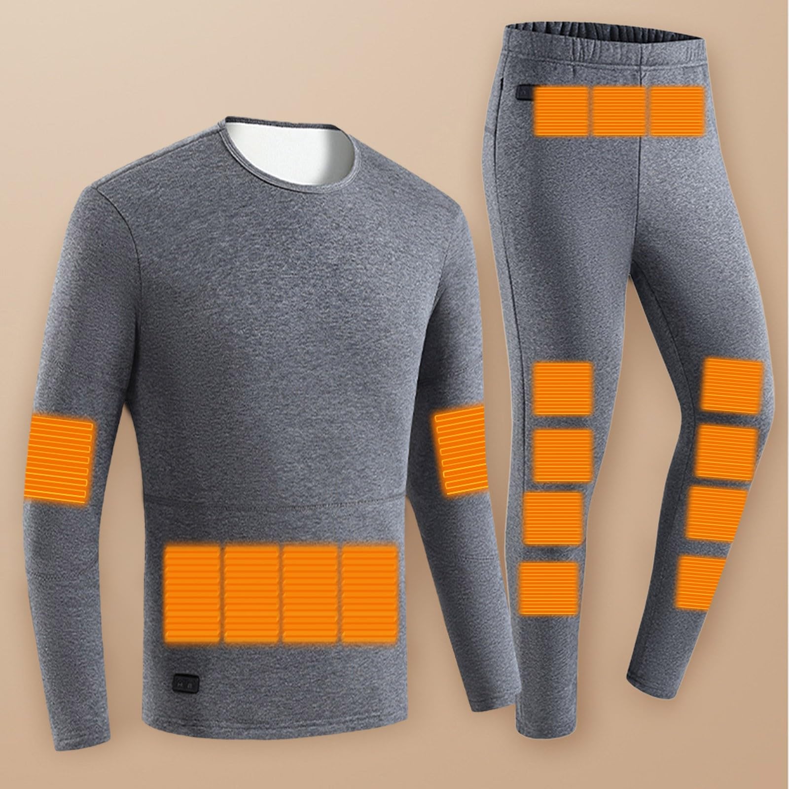 Generisch Juego de ropa interior climatizada con pantalones calefactables y top de 2 piezas, ropa interior térmica funcional para moto, caza, esquí, camping de invierno