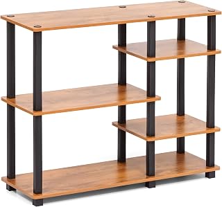 Livzing Turn N Tube 5 Tier Kitchen Storage Rack-Wooden Microwave Oven Stand with Open Storage Rack-Book Shelf for Home,Office,Library-Open Shelf Storage for Kitchen,Living Room-Brown