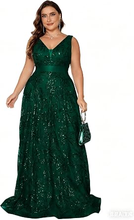 Plus Size Sleeveless Glitter Sequined Womens Long Formal Gown Aline Wedding Guest Dress Floor Length Evening Dresses