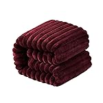 NTBAY Plush Flannel Oversized Baby Blanket, 50X60 Inches Soft and Warm Toddler Blanket with Striped Texture Nursery Bed Blanket for Stroller, Crib, Travel, Baby Gift, 50x60, Wine Red