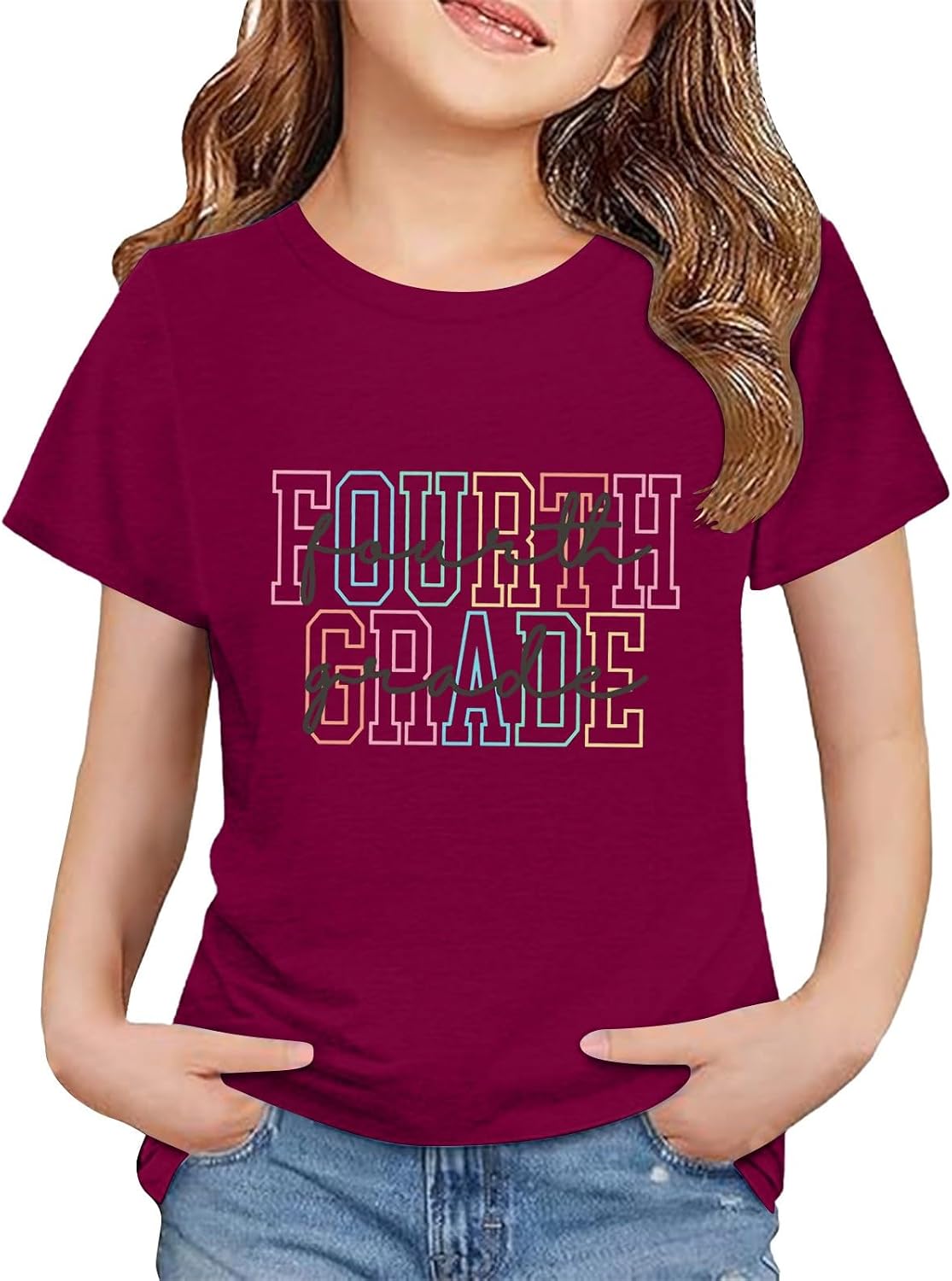 Back to School Fourth Grade Shirt for Boys Girls First Day of School Outfit Cute Letter Prints Crew Neck Short Sleeve