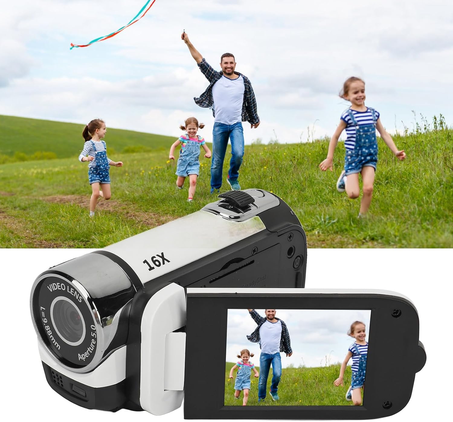 LIZEALUCKY Portable 1080P High Definition Digital Video Camera, 16MP DV Camera 16X Zoom HD Video 2.4inch Rotatable Screen Fill Light (White)