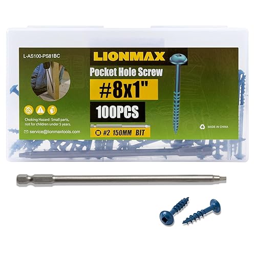 Miniatura 10 de LIONMAX Tornillos para agujeros de bolsillo, #8 x 2-12 pulgadas, 600 unidades, revestimiento azul para resistencia a la intemperie, rosca gruesa,