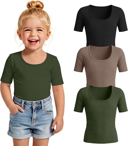 YooAurvox 3 Pack Toddler Girls' T-Shirts Baby Girls' Scoop Neck Short Sleeve Tee