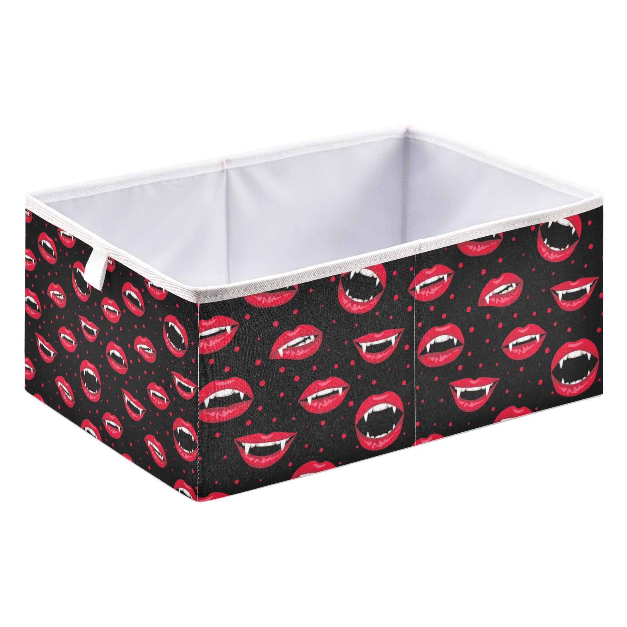 Sevdomey Halloween Red Vampire Lips Rectangle Storage Bins, Collapsible Closet Organizers Basket With Handles For Home Closets Offices,Bedrooms,Kids Toy And Gift Baskets