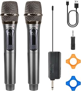 Wireless Microphones - Upgraded 2.4GHz Plug-and-Play Mics, Rechargeable 500FT Long Range Stable Reception Microfono Inalambrico for Singing Karaoke DJ Party Speech Classroom Wedding Church