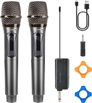 Wireless Microphones - Upgraded 2.4GHz Plug-and-Play Mics, Rechargeable 500FT Long Range Stable Reception Microfono Inalambrico for Singing Karaoke DJ Party Speech Classroom Wedding Church