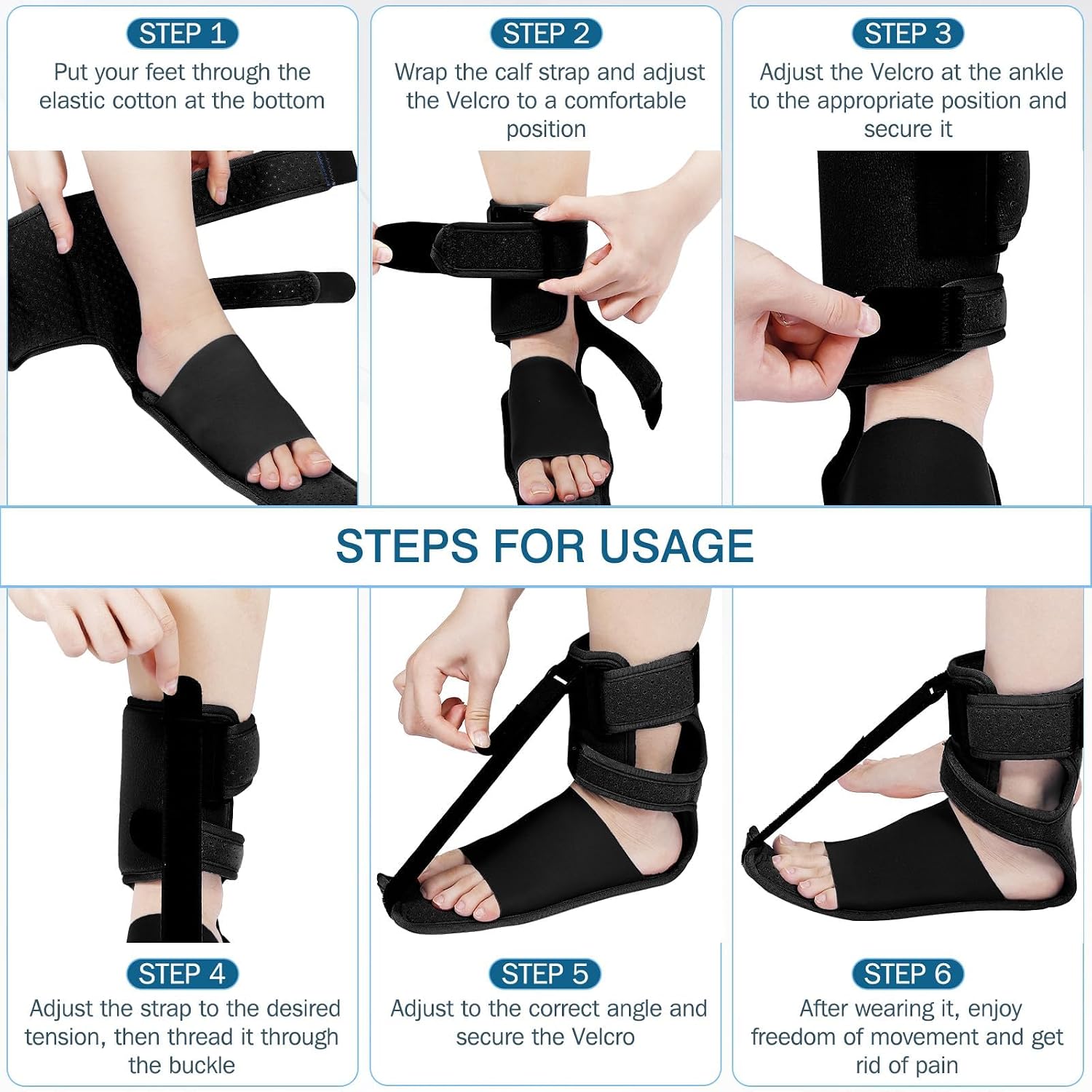 KTSAY Upgrade Plantar Fasciitis Night Splint & Relief Brace with Adjustable Straps - Support for Achilles Tendonitis, Heel Spur Pain, Day & Night Use (1, Black)