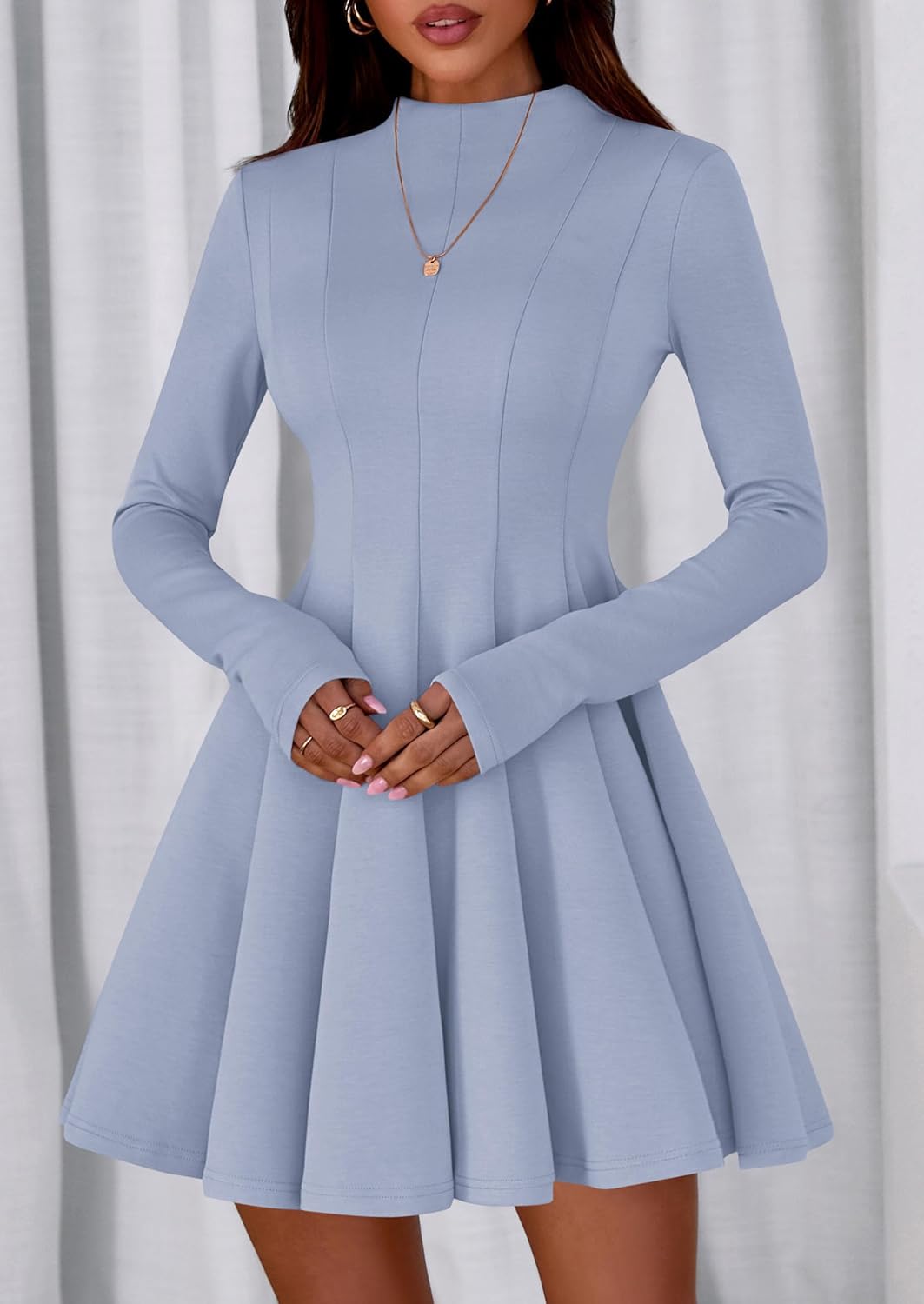 PRETTYGARDEN Fall Dresses for Women Elegant Classy 2026 Casual Long Sleeve Swing A Line Ruffle Short Homecoming Party Dress - Image 6