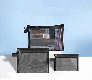 3 Piece Set of Black Nylon Storage Bags, Large 9.06in x 7.09in, Medium 7.48in x 5.51in, Small 5.12in x 4.72in