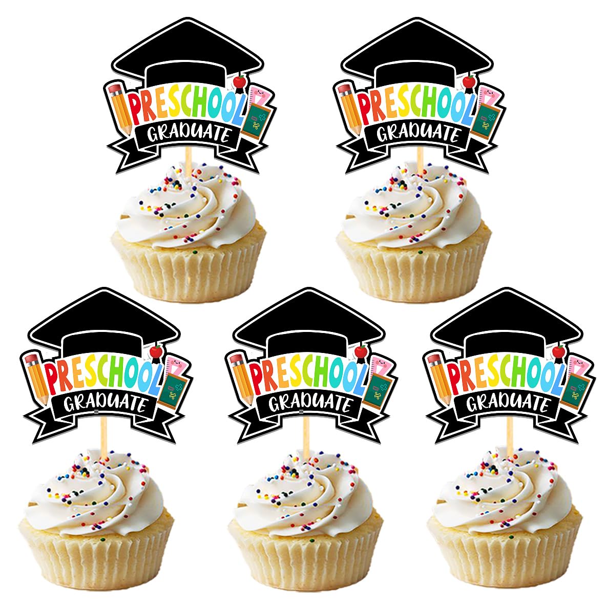 Photo 1 of 24Pcs Pre School Graduation Cupcake Toppers, 2026 Pre-School Graduation Decorations for School Class Activity Grad Party (Pre S)