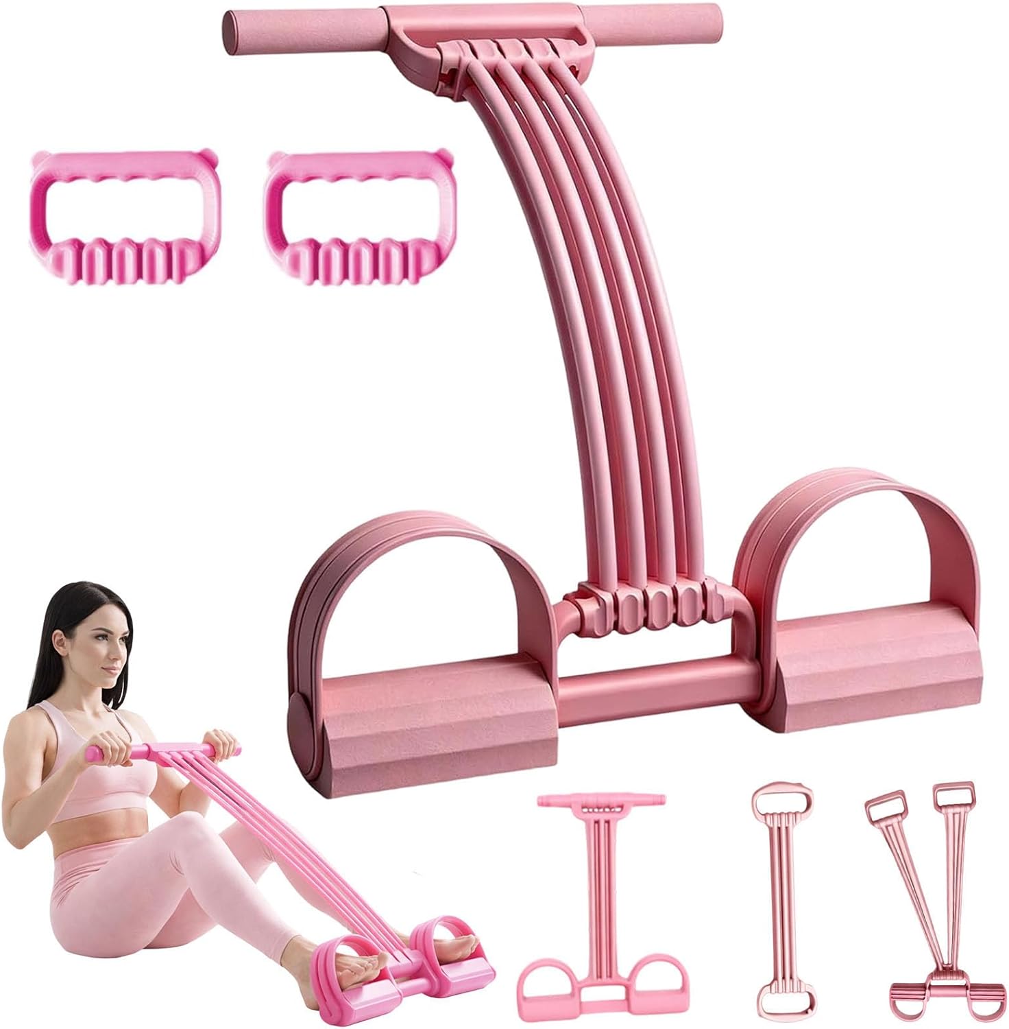 2026 Upgrade Pedal Resistance Band with Handle,8 Tube Detachable Elastic 3-in-1 Multifunctional Foot Pedal Resistance Assistance Expander for Foot Pedal Pull, Back Stretch & Chest Expand