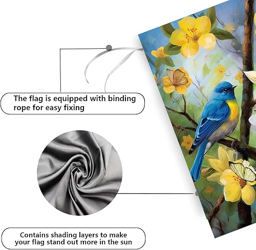 Miniatura 4 de Banderas grandes de primavera y verano de 28 x 40 pulgadas, bandera de jardín de pájaros florales de doble cara para porche exterior, patio,