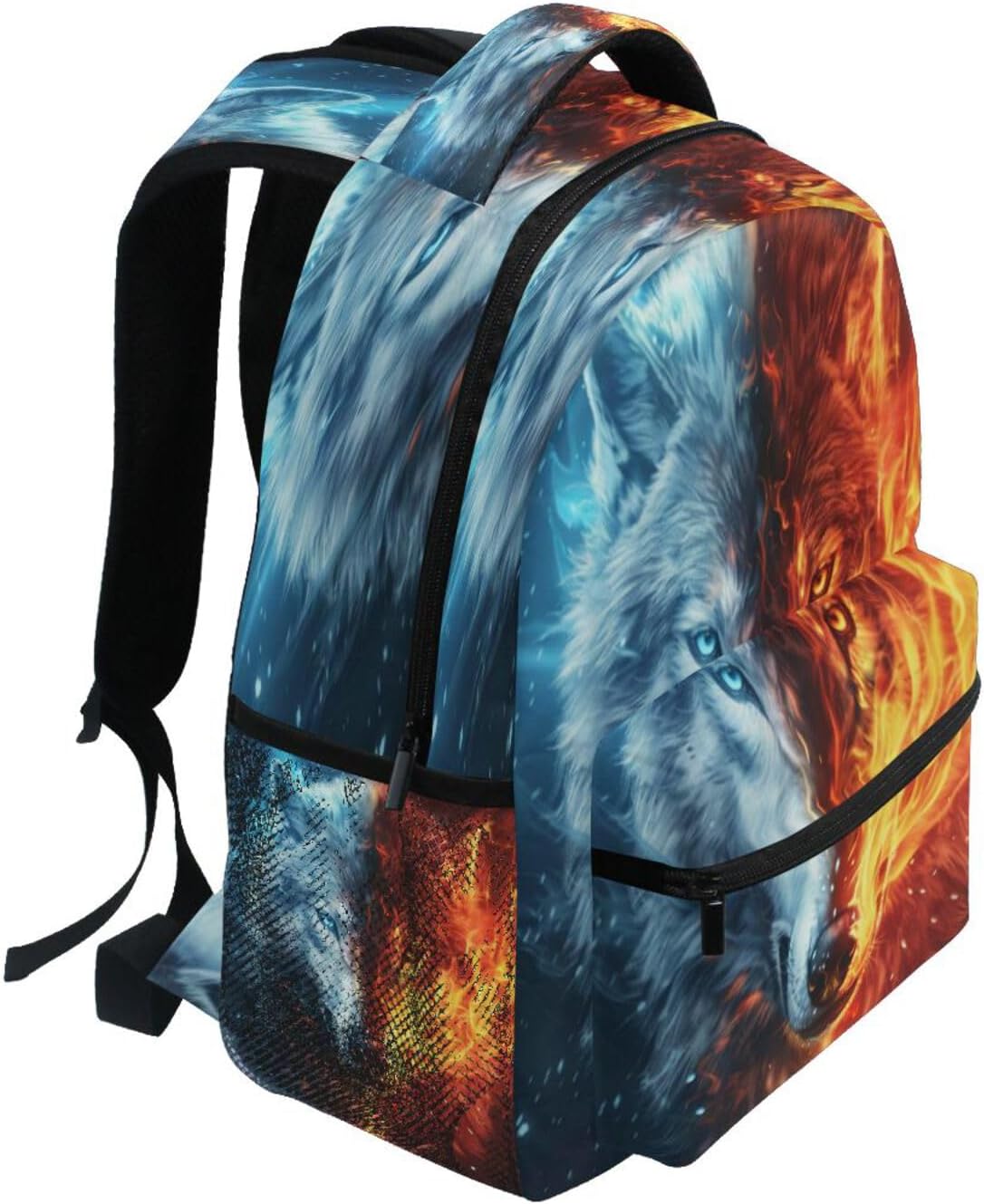 Kcldeci Toddler Backpack for School Ice Fire Wolf Boys Girls Kids School Bags Bookbag Elementary Children Bookbag