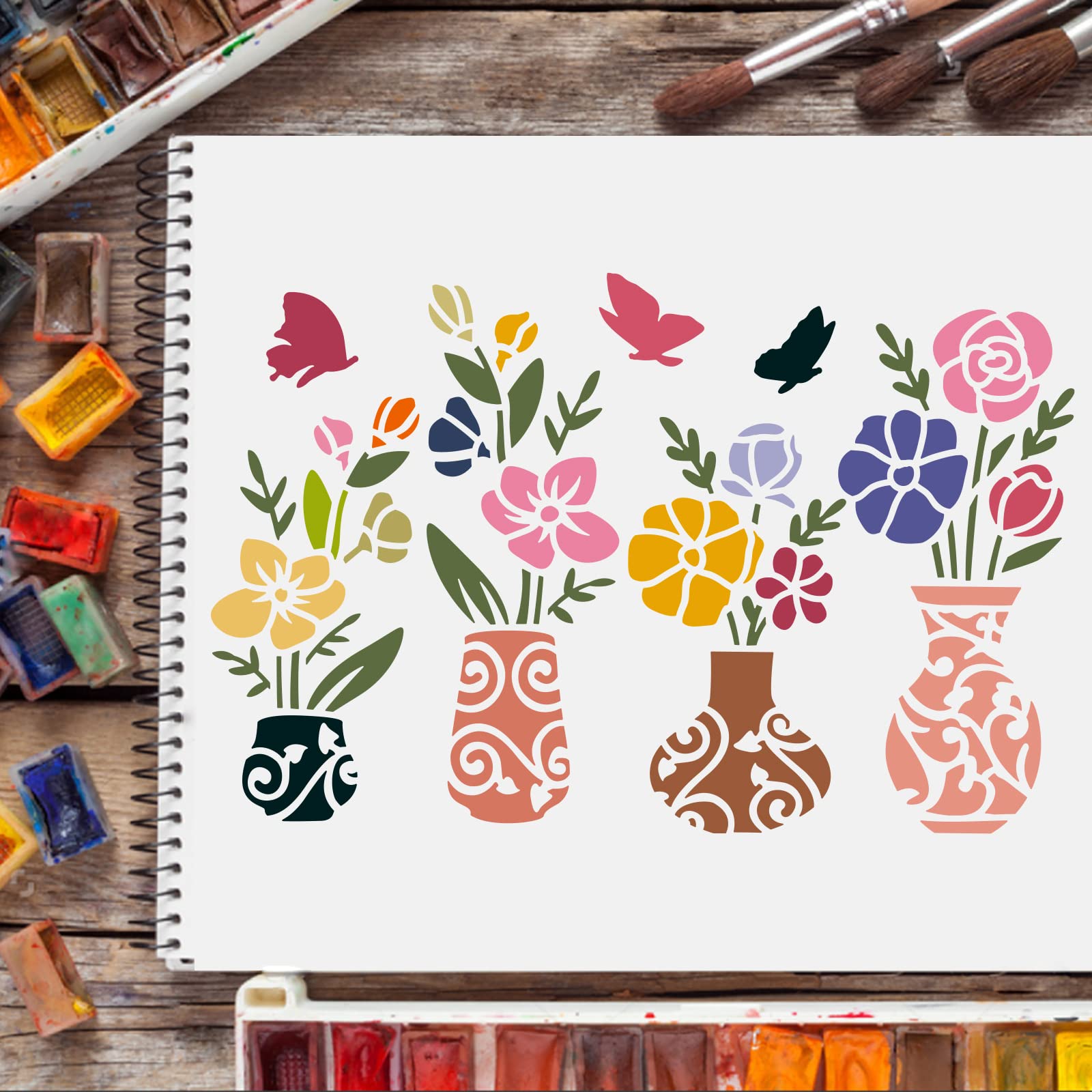 絵画 flk040088 Amazon.com: FINGERINSPIRE Flower Vase Stencil 11.7x8.3 inch