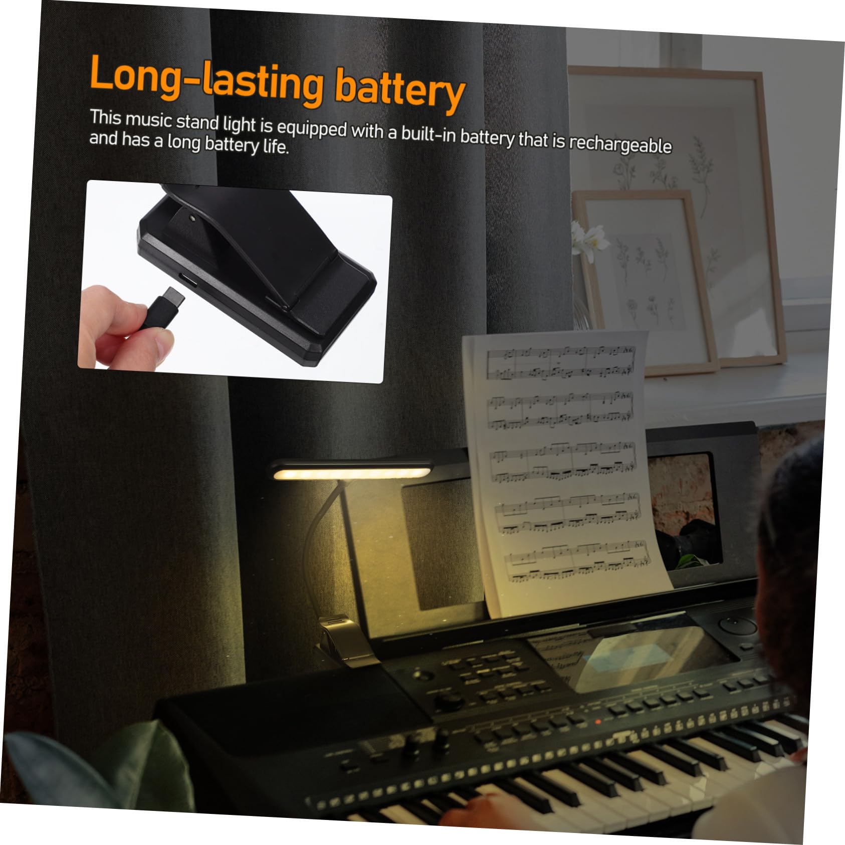 Lámpara de Lectura LED Recargable Clip Fuerte, Luz para Piano Vertical 6 Niveles de Brillo Ajustable, Batería Integrada, Cuello Flexible para Uso en Atril y Partituras Musicales