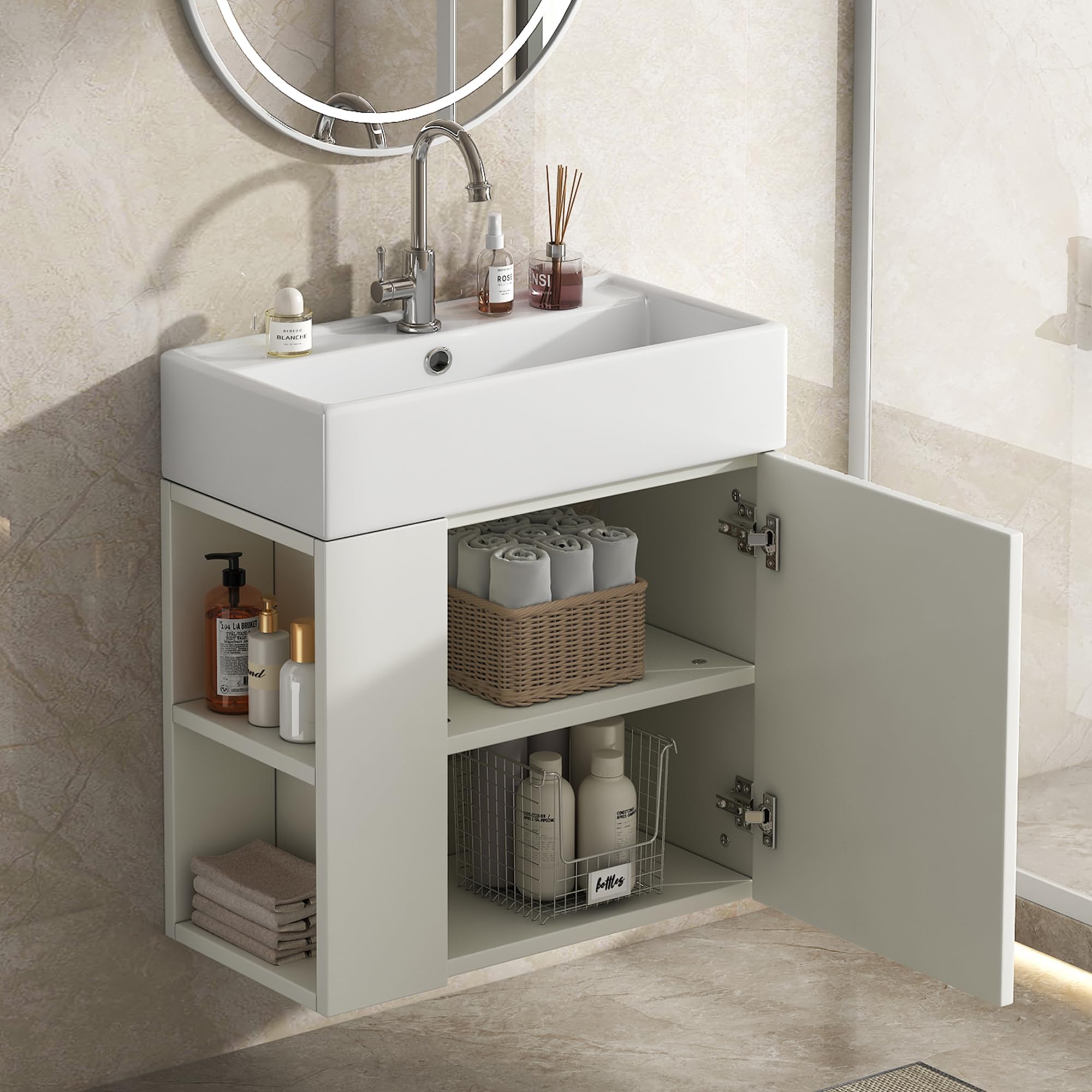 Lavabo per WC per gli ospiti, con mobiletto da 55 cm, mobiletto sospeso, piccolo mobile da bagno per gli ospiti, bianco