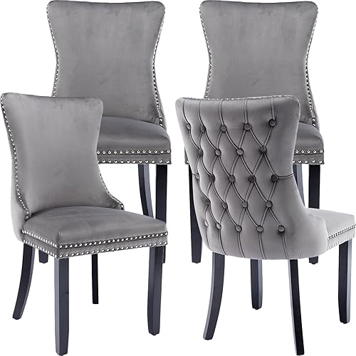 Miniatura 146 de Juego de 2 sillas de cocina y comedor de terciopelo, respaldo exterior capitoné, tapizadas en terciopelo, estructura de madera maciza (celeste, 2