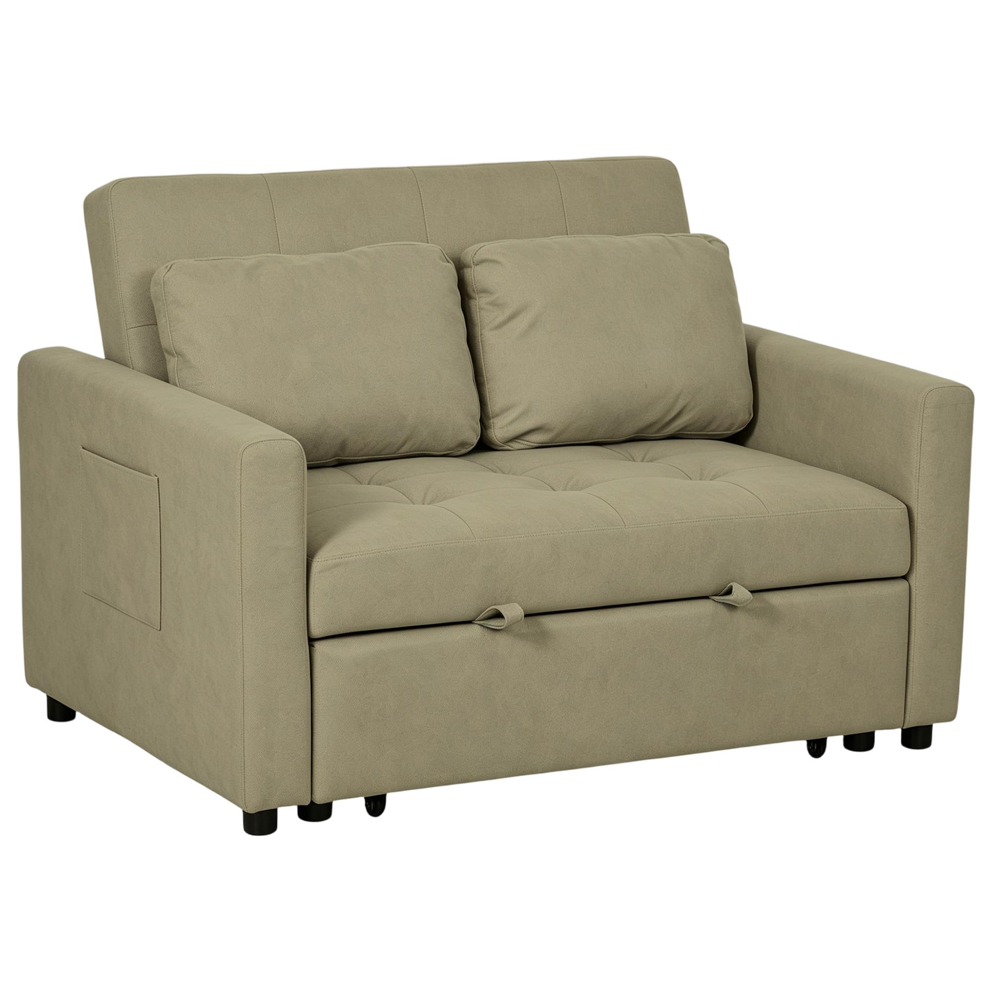 HOMCOM 2 Seater Sofa Bed Convertible Bed Settee with Cushions, Pockets, Brown - Image 2
