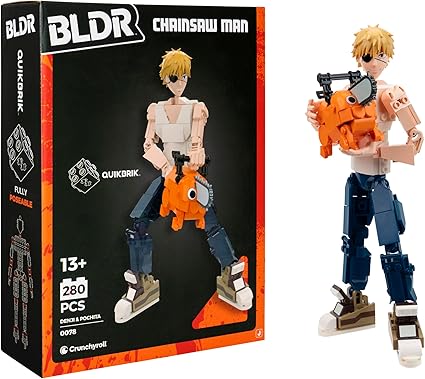 BLDR Chainsaw Man Denji and Pochita Building Set - 9.5-Inch and 2-Inch Buildable Articulated Action Figures, 0078