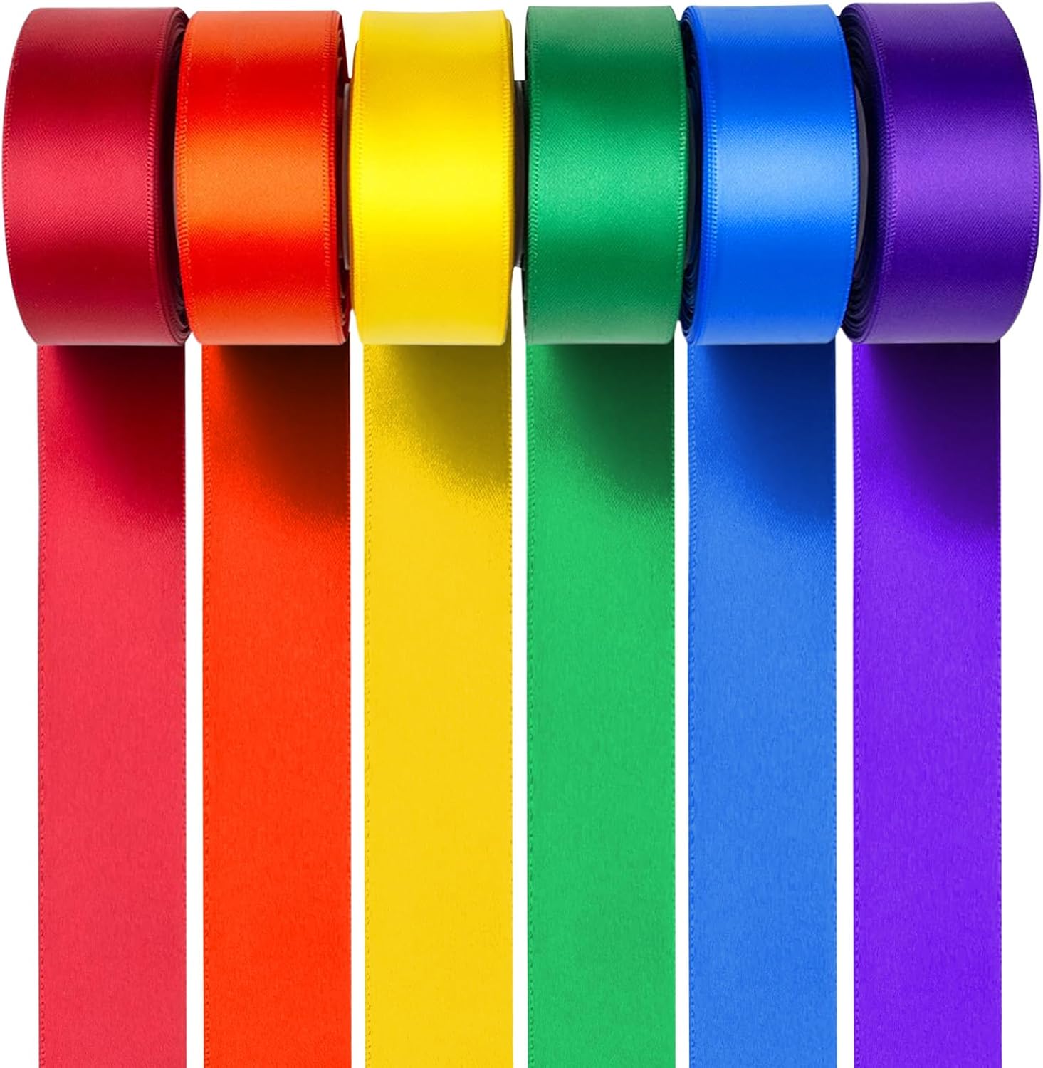 60M Rainbow Satin Ribbon Set – 6 Rolls of 50mm Wide, Vibrant Colours ...