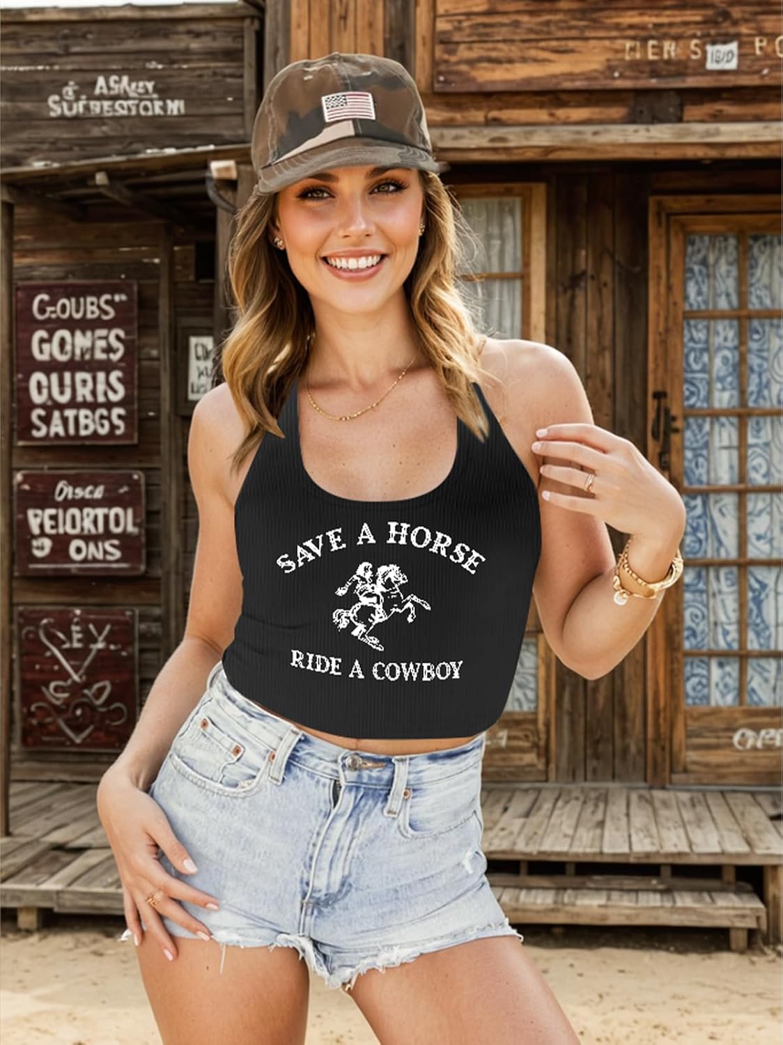 Cowgirl Outfits for Women Sleeveless Racerback Crop Tank Tops Country Concert Rodeo Graphic Tees Western Cowboy Cami Top - Image 5
