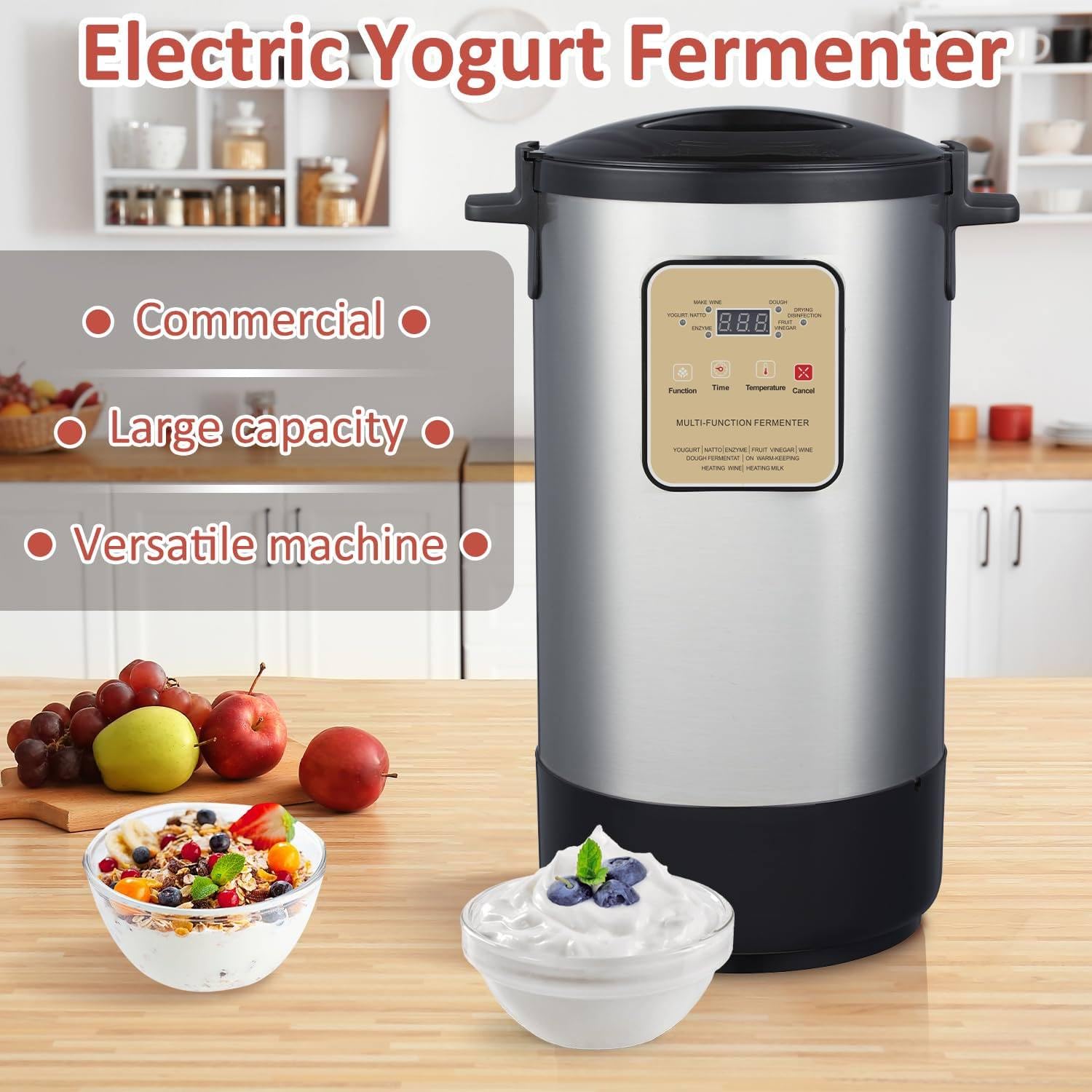 Gewerbliche Fermentationsmaschine 12L/18L Joghurt-Fermenter, Edelstahl-Innentopf, Zeit- und Temperaturkontrolle, für gewerblichen und häuslichen Bio-Joghurt, Käse und Fruchtwein 12L