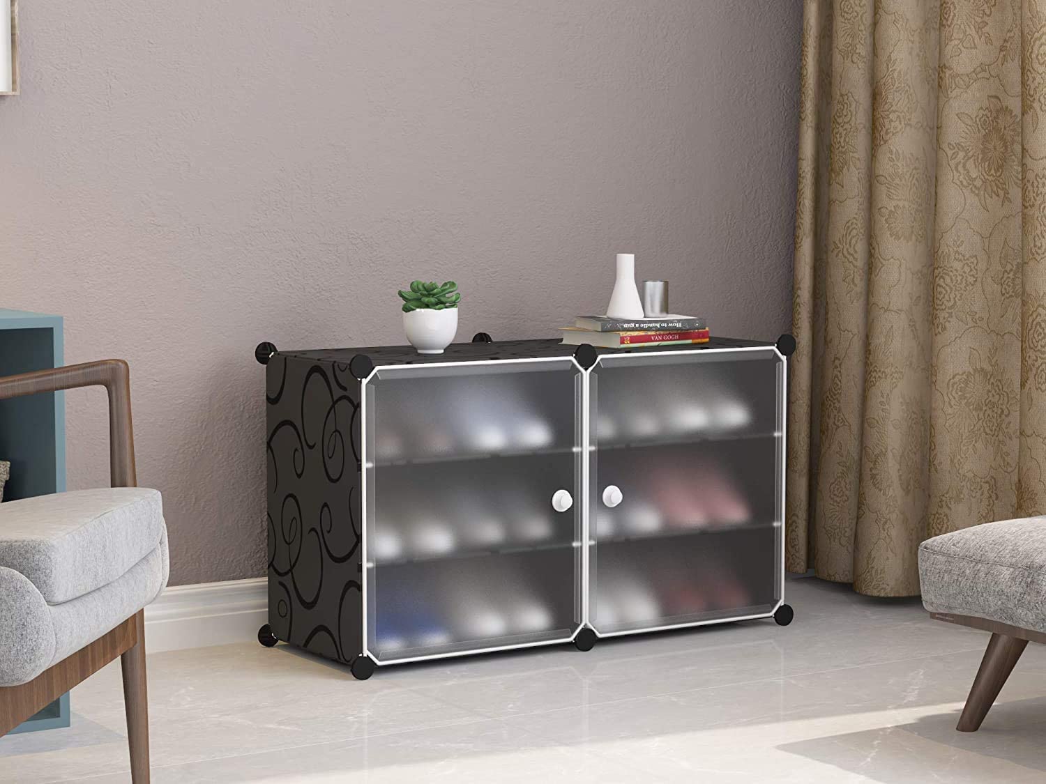 KEEKOS Shoe Portable Plastic Shoe Rack Organizer with Door, Plastic