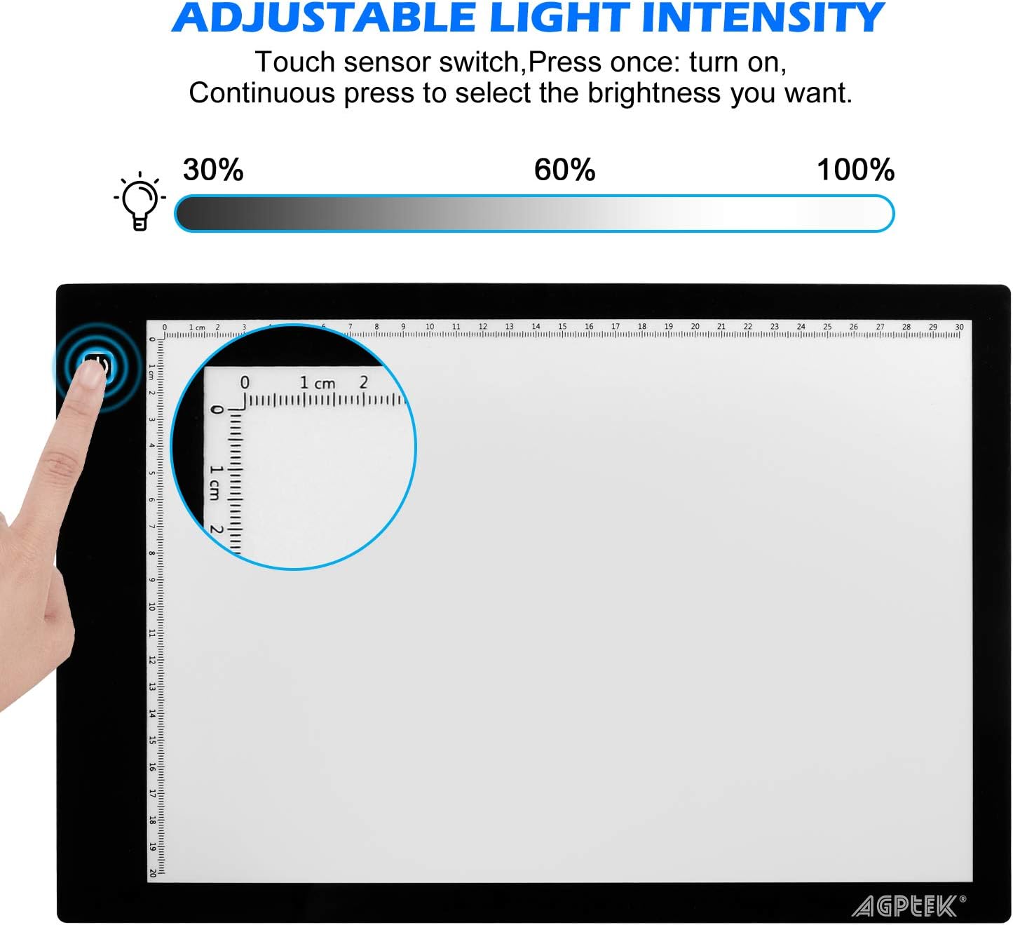 AGPtek A4 Ultra-thin Portable LED Artcraft Tracing Light Pad USB Cable + Wall Adapter Powered Brightness Control For Artists, Drawing, Sketching, Animation, X-ray Viewing, Sewing, Tattoo, Quilting