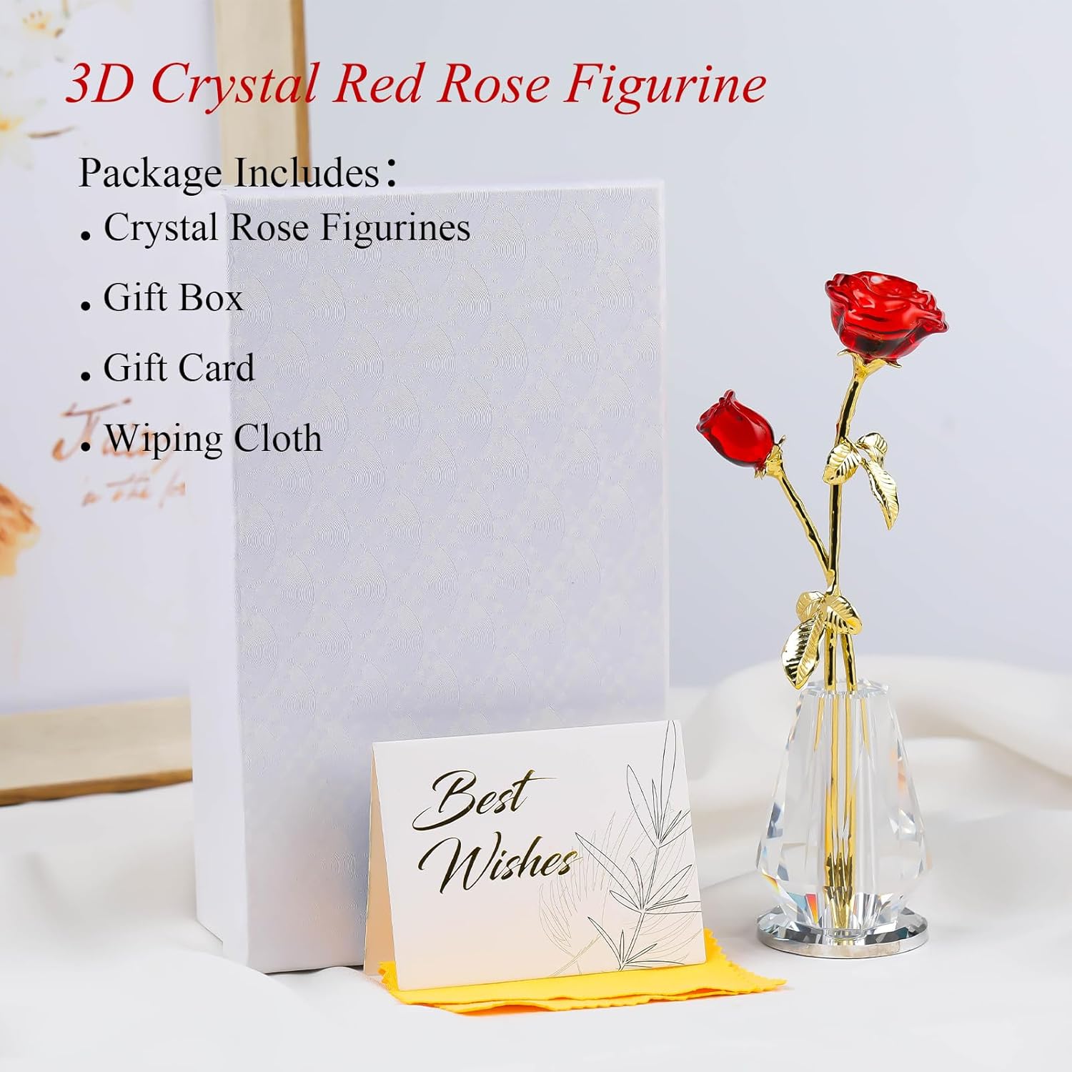Arikyrist Crystal Red Rose Flowers Figurines Home Decor, Glass Red Roses with Stems, Crystal Flowers Collectible Figurines Glass Roses for Women on Mother's Day