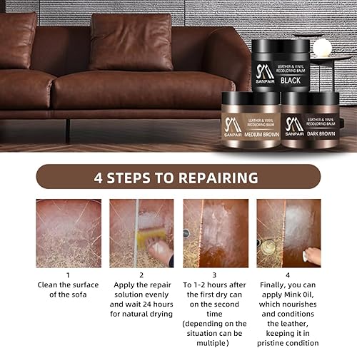 Miniatura 6 de Bálsamo recolorante de cuero negro, restaurador de color de cuero, reparación de arañazos de cuero, bálsamo de cuero, pintura de cuero negro,