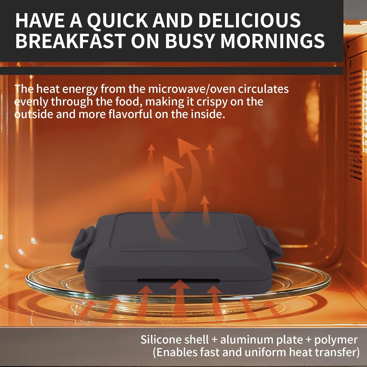 Microwave Toastie Sandwich Maker, Nonstick Plate Panini Maker, Versatile Wireless Small Toaster, Toastie Safe in Microwave Oven, Dishwasher Safe, Fast Cooking for Breakfast, Waffle Black