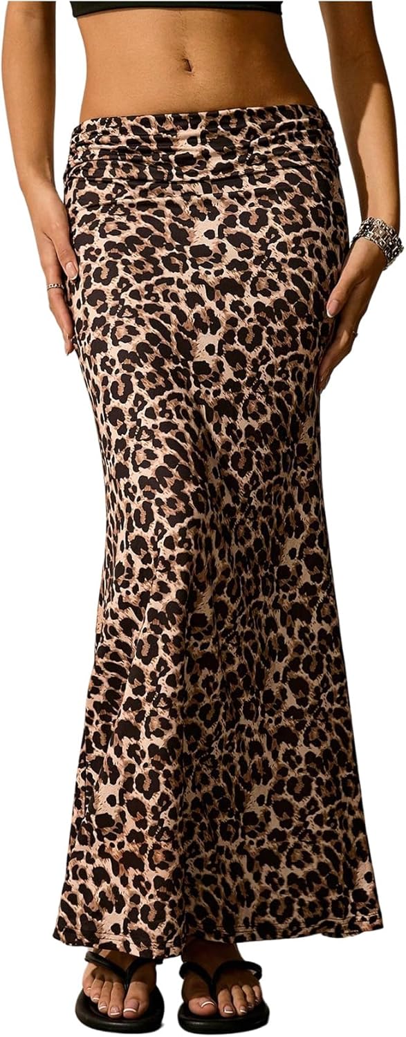 GORGLITTER Women's Leopard Bodycon Maxi Skirt Cheetah Print High Waist Fishtail Pencil Long Skirts Country Concert Outfits