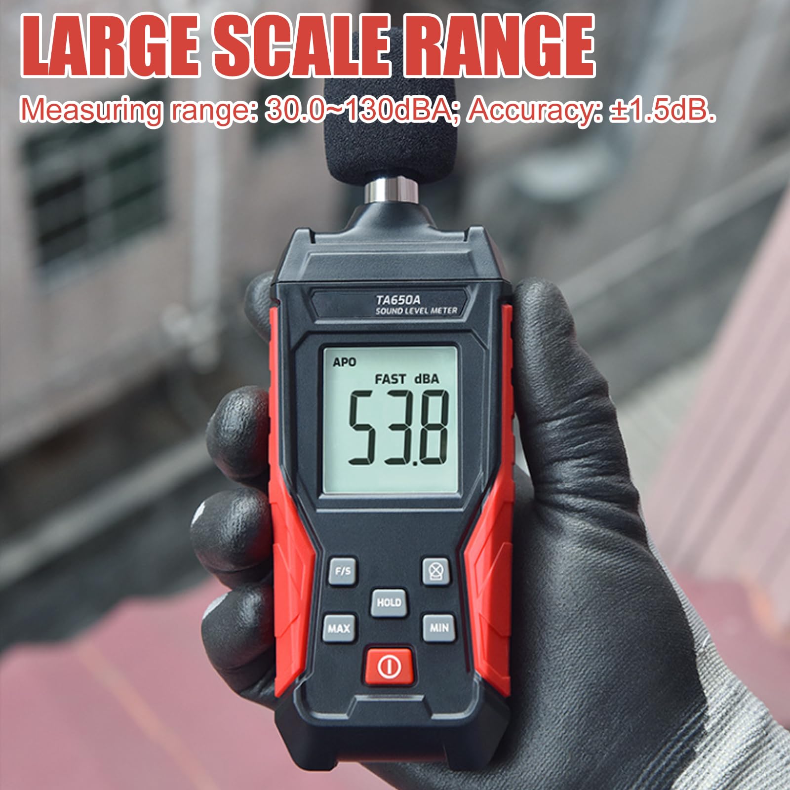 Dezibel Messgerät, TA-650A Schallpegelmesser, db Messergerät Geeicht mit LCD-Bildschirm, Schallpegelmessgerät mit Aufzeichnung A-gewichtet, Bereich 30–130 dB, MAX/MIN, Datenspeicherung