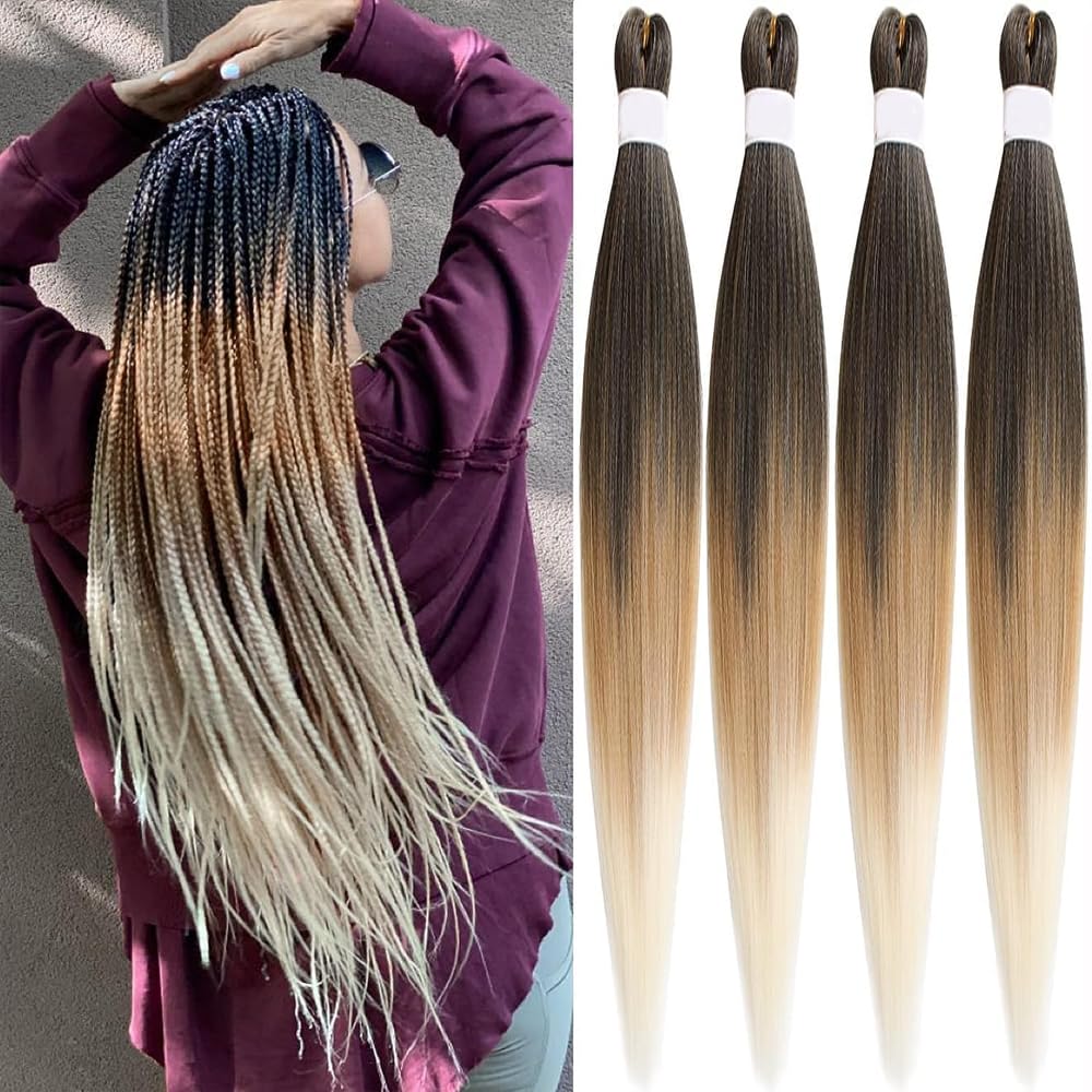 26 Inch Pre Stretched Braiding Hair, 4 Packs Blue Braiding Hair for Goddess Box Braids, Hot Water Setting, Easy Braid, Yaki Texture, EZ Braids, Synthetic Hair Extensions, Crochet Bradids