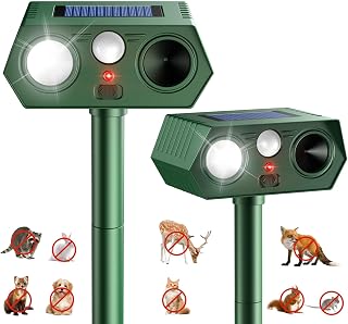2026 Upgraded Ultrasonic Solar Animal Repellent Outdoor, Deer Repellent Devices Squirrel Cat Raccoon Rabbit Dog Deterrent with Motion Sensor Flash Light for Yard Garden Lawn