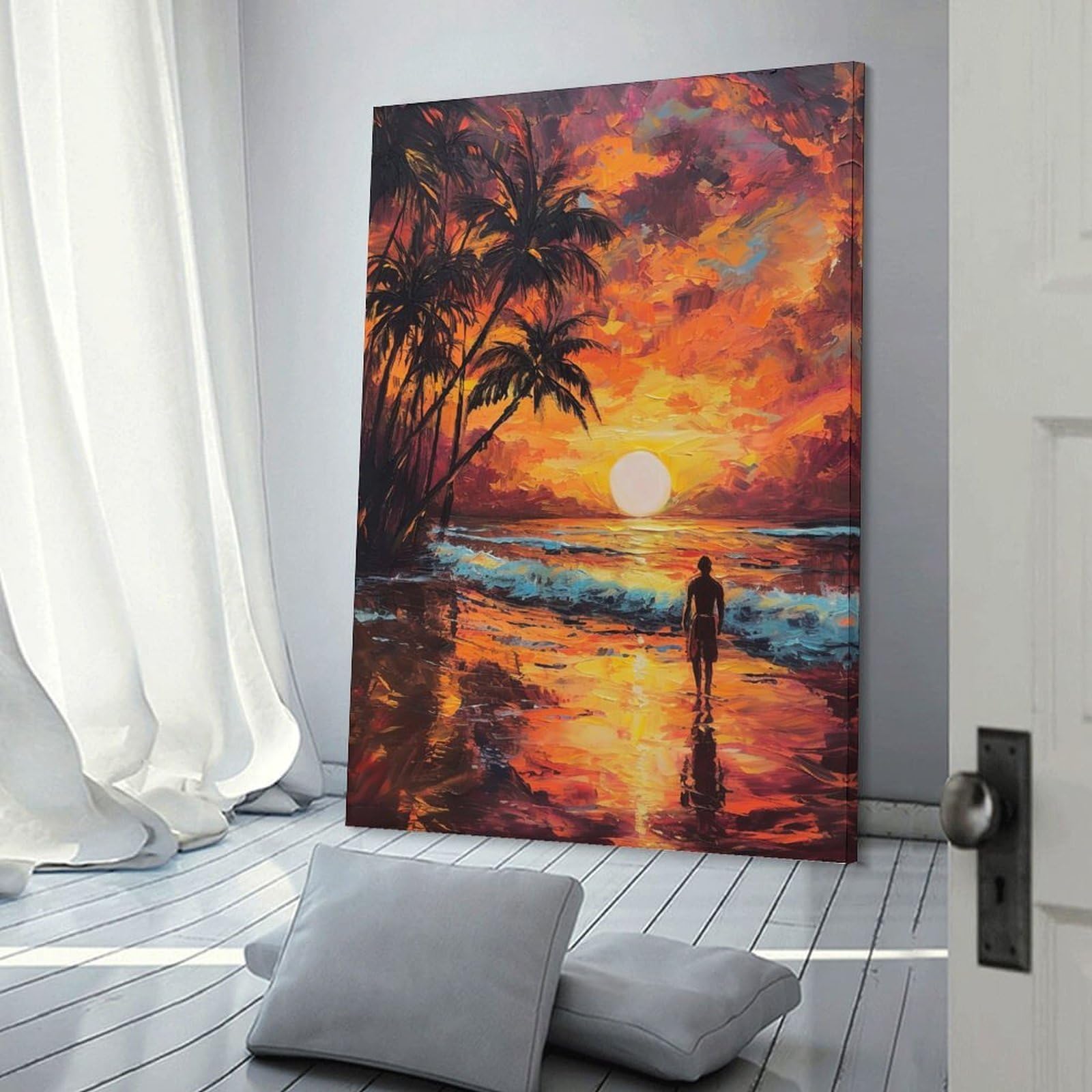 Junmoney Wall Art Print Beach Sunset Bliss, 12x18inch(30x45cm), for Bedrooms, Workspaces And Everyday Interiors, Stylish Home Artwork for Focal Walls