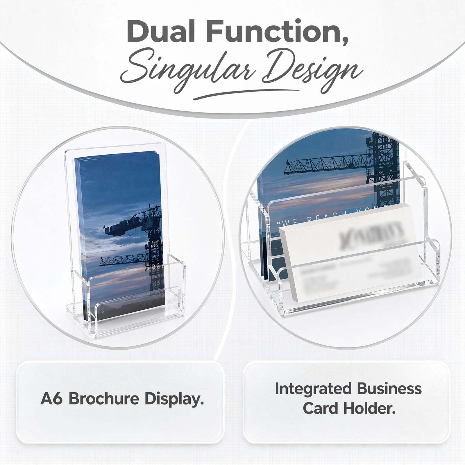2 Pack Expositor para Folletos A6 de Metacrilato Transparente Soporte Inclinado con Porta Tarjetas de Visita Organizador de Flyers Publicidad Base Antivuelco Estable para Mesa Mostrador Negocio | Acrílico transparente con ranura para tarjetas de visita, 3